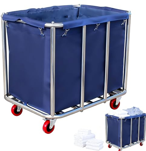 Carrito Lavandería, Cesto Ropa Acero Inoxidable Con Ruedas Clasificador Ropa Comercial Impermeable Inoxidable Extraíble Cestos Ropa Grandes Para Hogar Hotel Y Lavandería Capacidad 120Kg 90X65X81cm