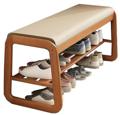 Étagère à chaussures et banc à chaussures en bois massif à 2 niveaux avec coussin, meuble à chaussures polyvalent et tabouret à langer pour entrée, disponible en 55/80/100 cm – Parfait pour nizing