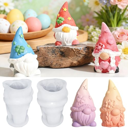 2 Stück Silikonform Wichtel 3D,Silikonformen Gießformen Wichtel,Silikonform Ostern Wichtel,Silikon Gießform Wichtel Gips,Gießform Wichtel Kerzenformen zum Gießen,Giessformen Silikon für Osterdeko