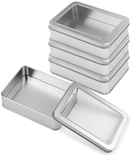 HO-SFSM 4 Caja Metalica Pequeña con Tapa | con Ventana Transparente Mini Caja Organizadora para Dulces Regalos Tesoros Artesanía Plata