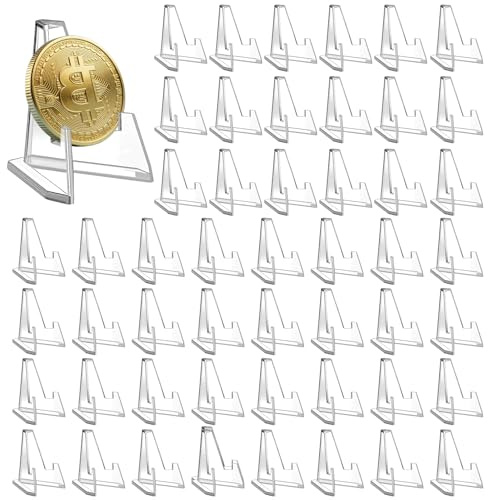 NEWJEK Kartenständer Acryl 50 Stück, Transparente Mini Staffelei | Robuste Dreiecksform, platzsparend stapelbar, für Münzen, Medaillen, Visitenkarten, Fotos und Sammlerobjekte
