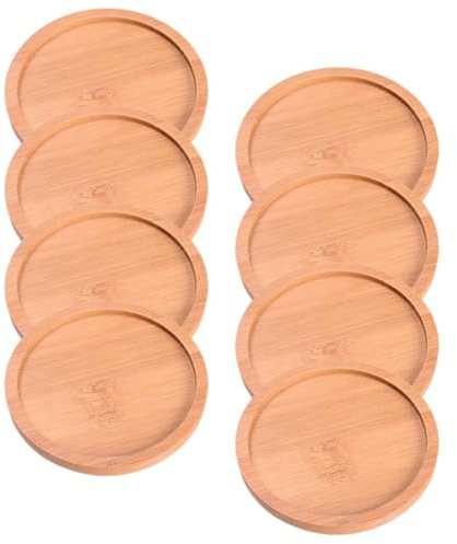 MOBUTOFU Soucoupes Rondes pour Pots de Fleurs, Lot de 8, Support Étanche en Bambou, Dimensions 6,5 CM, pour Plantes d'Intérieur et Succulentes