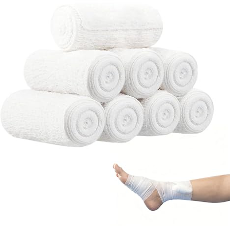 Bandages en gaze élastique – lot de 8 rouleaux 4 pouces x 5 yards, absorbants et respirants, pour soins des plaies, premiers secours, fixation de pansements et usage polyvalent