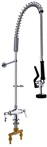 MS MaxSen Deck Mount Single Hole Double Handle Pull Out Spray Commercial Pre Rinse Restaurant Kitchen Faucet (MS-5801A)