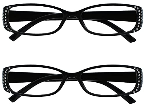 La Société Lunettes De Lecture Noir Style Diamonte Lecteurs Valeur Pack 2 Designer Style Femmes Dames RR93-1 +3,00