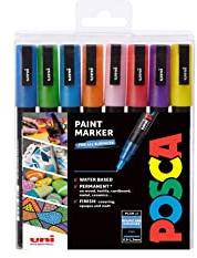 POSCA PC-3M Fine Tip Acrylic Paint Marker Pens, 8 Glitter Colours, For All Surfaces (Pack of 8 Pens)