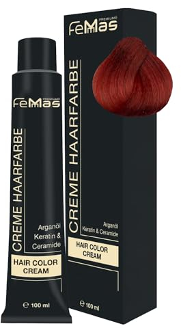 FemMas Haarfarbe Mittelblond Kupfer Rot 7.46 I Creme Haarfarbe mit Arganöl, Keratin & Ceramiden I Als dauerhafte Haarfärbung oder Tönung für strahlende, haltbare Farbergebnisse I 100 ml