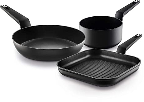Castey - Batería De Cocina Titanium: Sartén 24 cm, Grill 27X27 cm, Cazo 16 cm
