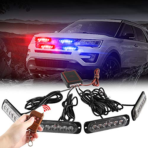 Teguangmei 4x6 LED Luz de Advertencia Estroboscópica de Emergencia 4 en 1 con Control Remoto Inalámbrico,para Camión Vehículo Remolque Caravan Camper Luz de Advertencia Intermitente DC12V-Rojo y Azul
