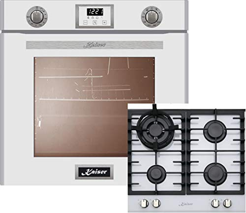Kaiser Gas Herdset Autark,Kaiser Eg 6374 W Einbau Gasbackofen Weiß, Kaiser KCG 6380 Gaskochfeld 60 cm,Gas Herd mit Selbstreinigung,Gas-Control,Gas Einbau-Backofen,Weiß Gas Kochfed,Erdgas Fl.Gas