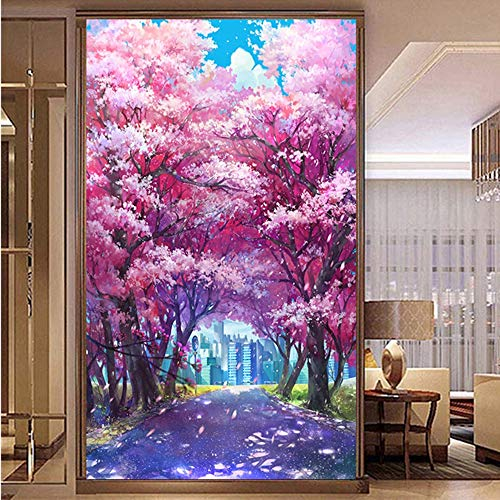 Nicole Knupfer 5D Diamond Painting, Kirschbaum Kirschblüte Landschaft, Full Bohrer Diamant Set Zeichnung Großer DIY Stickerei Wohnung Dekoration (40x80cm)