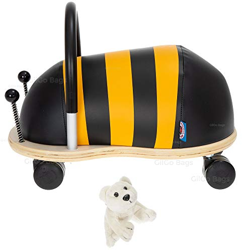 Wheelybug Rutscher 2 Teile Set Kinder Rutschauto Rutschtier Tier Jungen Mädchen Wheely Bug groß oder klein Auswahl + Eisbär Figur (Biene Klein 1,5+ mit Eisbär)