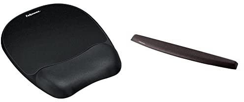 Fellowes Handgelenkauflage Memory Foam mit Mauspad für optische Mäuse, mit Flexibler Schaumstofffüllung und Stoffbezug, schwarz & 9178201 - Ergo Mouss' Keyboard-Handgelenkstütze - Schwarz - 1 Stück