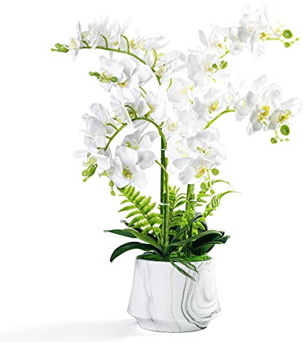 W&W künstliche orchideen im topf wie echt, künstliche orchidee Kunstblumen und kunstpflanzen mit Vase,60cm,weiß