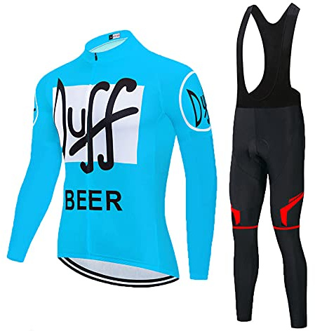 Radtrikot Set Herren Fahrradtrikot, Langarm Set mit 20D-Gel-gepolsterten Langarm Trägerhose Radhose, Atmungsaktiv Elastische Schnell Trocknend Fahrradbekleidung Set für Radfahren MTB