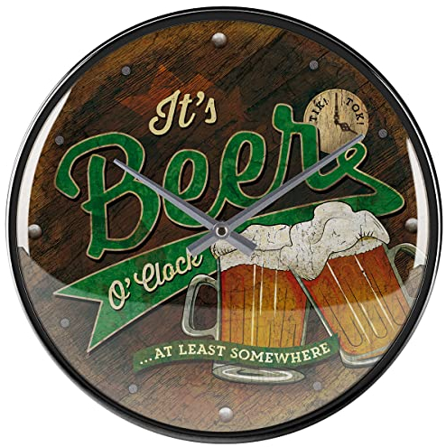 Nostalgic-Art Retro Wanduhr, Ø 31 cm, Beer O' Clock Glasses – Geschenk-Idee für Bier-Fans, Große Küchenuhr, Vintage Design, Bier-Deko