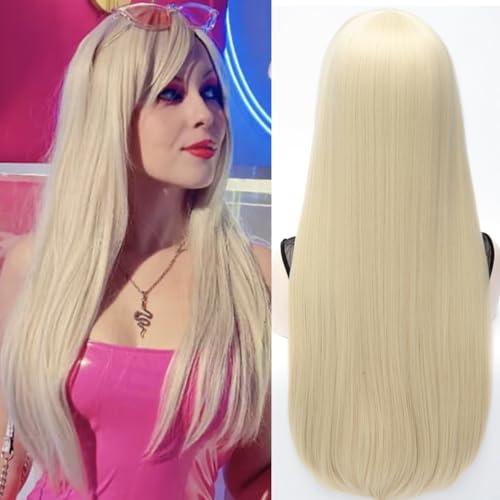 Colorfulpanda Kvinnor flickor peruker med lugg långt rakt hår 80 cm/32 tum skönhetsstil hårstycken för cosplay, festival, kostymfest, karneval och dagligen (ljusblond)