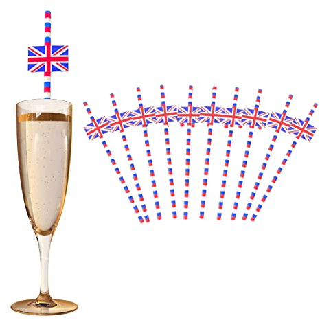 Lizzy 20pk Union Jack Paper Straws | Reusable Union Jack Flag Paper Straws | Biodegradable/Eco-Friendly Party Tableware | Decoration King Charles III Coronation 2023