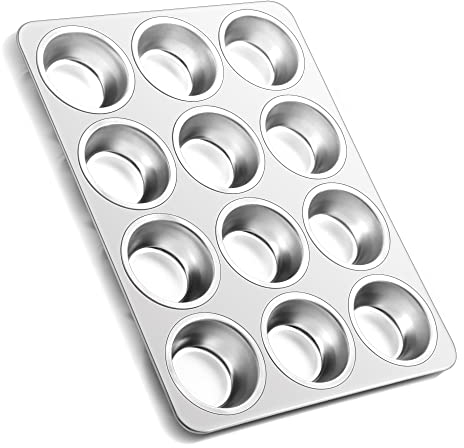 Joyfair Stampo per muffin, in acciaio inox, per 12 muffin, utilizzabile in forno e lavastoviglie