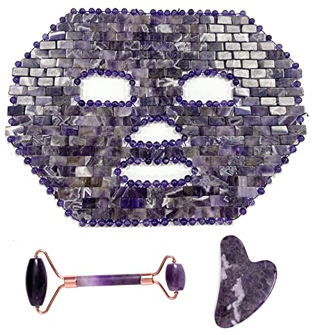 Jade-Gesichtsmasken-Set aus natürlichem Jadestein, Anti-Aging-Schlaf-Jade-Maske mit Augenmaske, Jade-Roller und Gua Sha Beauty-Hautpflege-Massagegerät für Kältetherapie, Yoga, Meditation