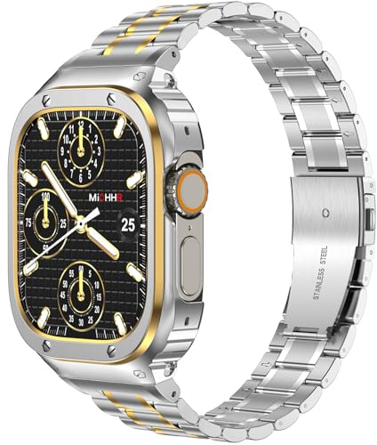 MioHHR Bracelet en Acier Inoxydable Compatible avec Apple Watch 44mm 38mm 40mm 41mm 42mm 45mm 46mm 49mm- Bracelet Métal pour iWatch Série 11/10/9/8/7/6/5/4/3/2/1/SE/Ultra