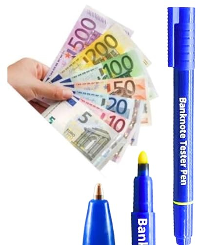 Bolígrafo falso billete – Detector de billetes falsos en 2 Segundos 2 en 1: Bolígrafo y marcador falsos Probador de efectivo Control de monedas ficticias Fácil de transportar Moneda EUROS