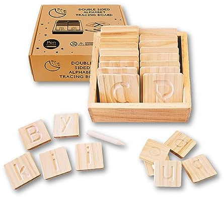 by Kii Double Sided Wooden Alphabet Tracing Board Upper and Lower Case Letters 3Y+ for Kids