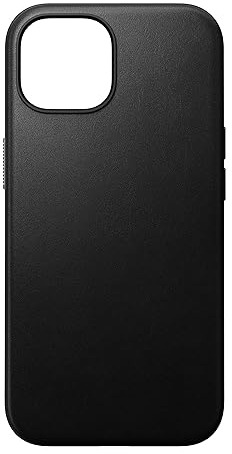 NOMAD Modern Leather Case | für iPhone 15 | Schutzhülle aus Polycarbonat und hochwertigem Echtleder | MagSafe-kompatibel | Black