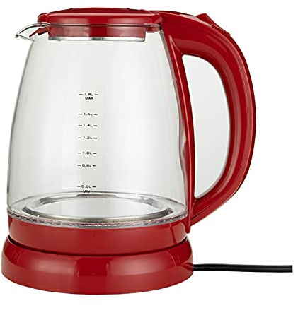 FairUo Kettles, Tea Kettles 1.8L Kettles for Boiling Water Tea Coffee Borosilicate Glass 1500W Portable Household Appliances for Hotel Family Trip Water Boiler Pot Teapot/Red