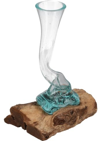 Spiralförmige Vase aus Wurzelholz mit Recyclingglas, 25 cm, S1 25 cm | Individuelles Design, nachhaltiges Material, einzigartige Form, jede Vase ein Unikat, vielseitig einsetzbar.