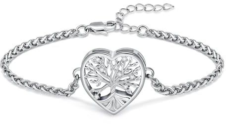 VCCWYQK Bracelet urne arbre de vie pour cendres pour femmes et hommes en acier inoxydable réglable Memorial Keepsake Link Bracelet pour cendres d'êtres chers (A)