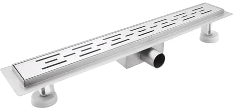 sunrik Caniveau de Douche Acier Inox 40cm，Caniveau de Douche avec siphon à bloqueur d'odeurs et filtre à cheveux，Caniveau Extra Plat，Drainage rapide