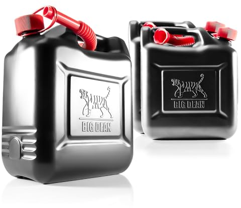 BigDean 3 Stück Benzinkanister 10L mit UN-Zulassung & flexiblem Auslaufrohr - Kraftstoffkanister für Benzin & Diesel - handlicher Kanister Reservekanister – im Tiger-Design Made in Germany