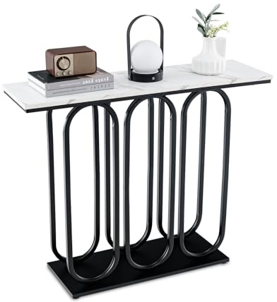 LIFEZEAL Tavolo Console, Tavolo Consolle Nero, Tavolo d’Ingresso, Gambe Circolari, Legno+Metallo, Moderno, Salvaspazio, Antiribaltamento, per Corridoio, Entrata, Soggiorno, Max 75kg, 100x30x80cm