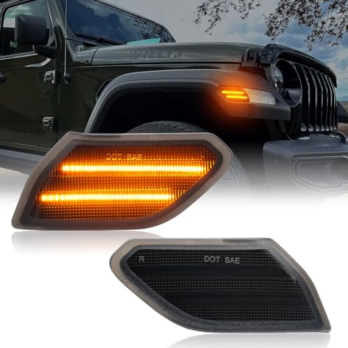 AUYICH LED Front fender Side Marker Light Compatible with Wrangler JL 2018-2024 & Gladiator JT 2020-2023, Amber Flares Light Accessories, Front Wheel Eyebrow Light with Smoke Lens, Plug & Play