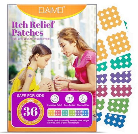 Itch Relief Patch, Mosquito Bite Relief Patch, Insect Bite Patch for Mosquitos, Ticks, Ants, Instant Relief in 30-60s, Bite and Sting Relief Natural Itch Relief Patch for Kids and Adults - 36 Patches