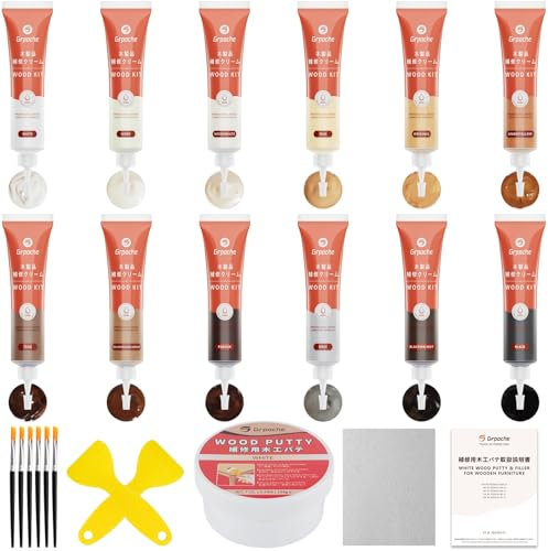 Kit Riparazione Legno Stucco, 12 Colori Stucco per Legno Kit Riparazione in Laminato Pasta Mastice per Laminato per Legno Riparare per Riparare Crepe, Fori, Graffi