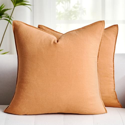 Velvhom Outdoor Kissen Orange 40x40 Boho Kissenbezug für Sofa Schlafzimmer Wohnzimmer Balkon Sofakissen Dekokissen Kissenhülle Luxuriös Moderne Kissenbezüge Leinen Baumwolle 2er Set