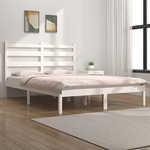 Buzaza Massivholzbett Bettgestell Bed Frame Bett Mit Bettkasten Hausbett Bett Massivholz Weiß Kiefer 200x200 cm - 3103669