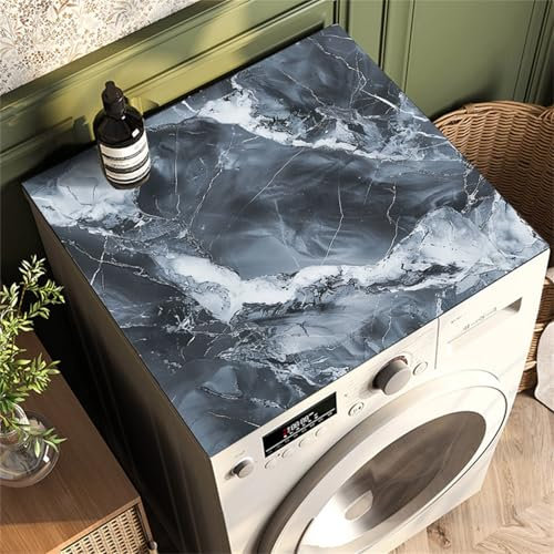 Highdi Marbre Moderne Housse de Protection pour Machine à Laver Top,Coussin de Machine à Laver Antidérapant Housse de Machine à Laver pour Machine à Laver Ou Sèche-Linge (30x40cm,Bleu Marine)