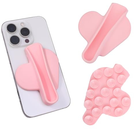 BOXOB Lipgloss-Handyhülle, Herzförmiger Lipgloss-Handyhüllenhalter aus Silikon Griffiger Lippenstift-Handyhalter Tragbare Lippenstift-Handyhülle für iPhone Android (Pink)