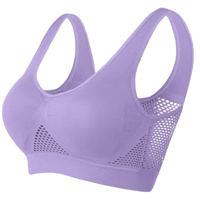 Memoryee Reggiseni Sportivi Imbottiti per Donna Impatto Medio Taglia Plus per Seno Grande Push Up Senza Cuciture Traspirante per Yoga e Corsa Top a Canotta Viola M