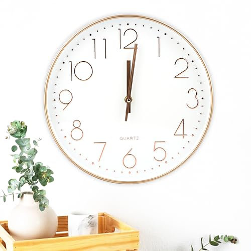 LOBVABA Horloge murale ronde à quartz - 30 cm - Silencieuse - Sans tic-tac - Moderne et silencieuse - Horloge murale décorative ronde - Pour l'école, le bureau, le salon, la cuisine