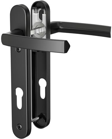 GANZTECH 1 Set Black UPVC Aluminum Door Handle, 92mm PZ (Centres), Backplate 212mm,122mm Screw to Screw, Black Replacement PVC Door Handle