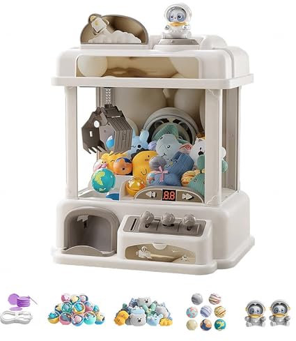 CUCUKAKA Machine à Griffes ， Machine à Griffes électrique avec Musique et Lumières,2 Poupées Panda,25 Peluches,20 Gashapons ， Machine à Bonbons Cadeaux pour Adultes Filles Garçons