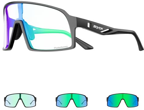SCVCN Fotocromatici Occhiali Ciclismo Uomo Occhiali MTB Donna TR90 Occhiali Bici da Corsa Trasparenti Occhiali da Sole Sportivi Anti-UV400 Occhiali da Ciclista Running Bicicletta Mountain Bike S325