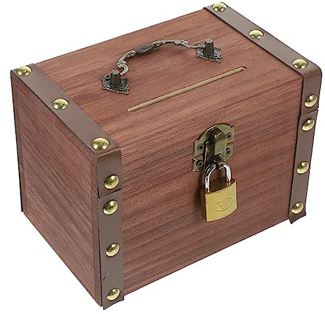 Warmhm Tirelire Vintage en Bois pour Garçon et Filles Coffre au Trésor Rétro Serrure Petit Modèle Décoration Maison Boîte à Bijoux pour Économiser ou Organiser