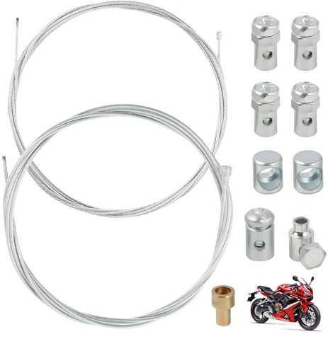2m Câble d Accélérateur et d Embrayage Universel de Ø2mm, Cable Embrayage Moto, Cable de Frein Vélo, Cable Traction Tondeuse, Argent, avec Serre-Câble, pour Moto, Tondeuse, Quad, Facile à Installer