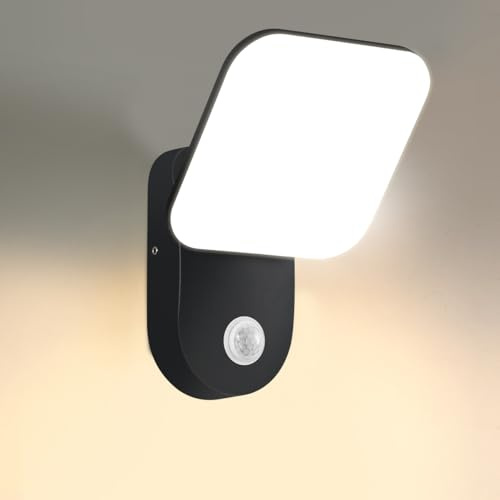 Ankey 12W LED Wall Light with Motion Sensor, Adjustable Aluminum Outside/Indoor Wall Lamp with Swiveling LED Panel, Waterproof IP65 for Entrance Garden Terrace, Warm White 3000K