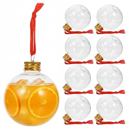 Joinpaya Christmas Drink Balls:10pcs 250ml Xmas Fillable Juice Bottles Pendant Plastic Ball Bulb Clear Holders Container For Tree Ornament Party Decoration 3.54X3.07X3.07in